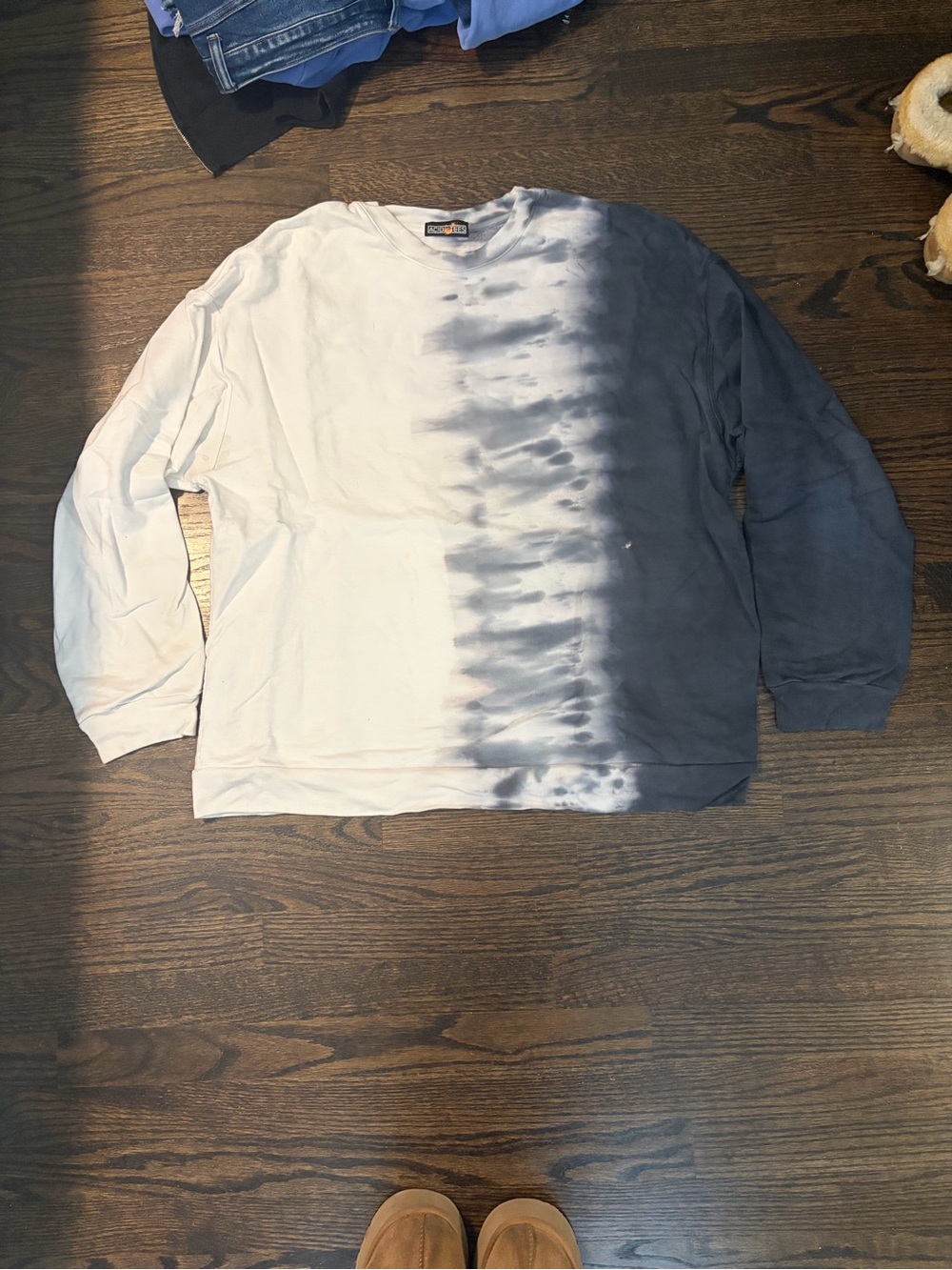 Half-Dyed Long Sleeve Sweatshirt in White and Charcoal